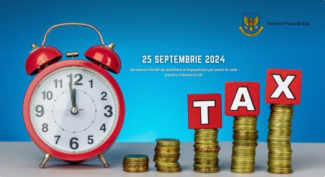 25 septembrie 2024 – termenul limită de achitare a impozitului pe venit în rate pentru trimestrul III