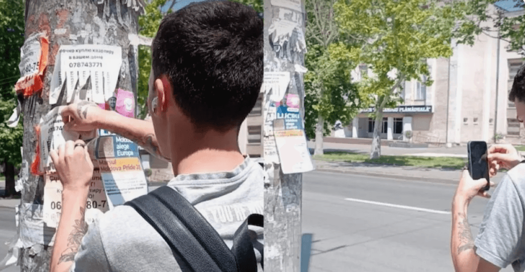 VIDEO// Provocare regizată? Tânăr prins cu afișe anti-LGBT spune că i s-au oferit 500 de lei pentru a fi filmat rupându-le